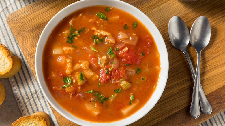 Bowl of homemade Manhattan clam chowder