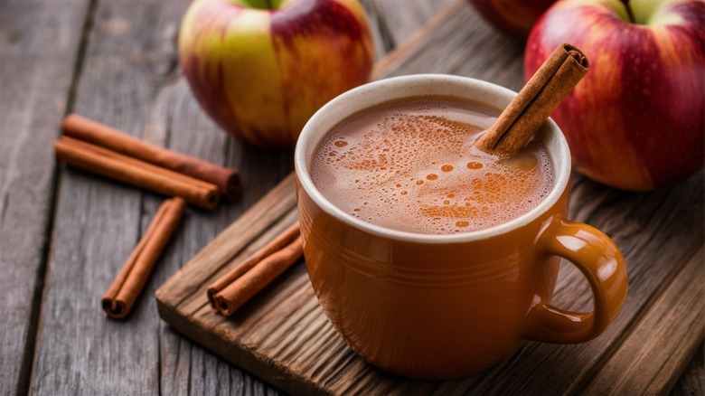 Hot apple cider with cinnamon