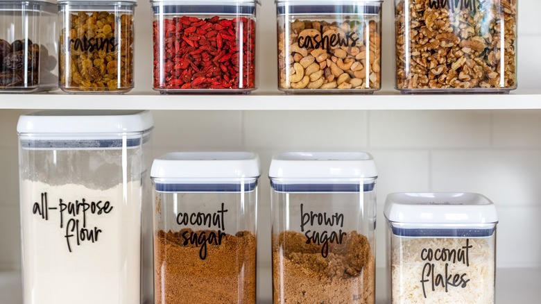 Neatly stored ingredients in pantry