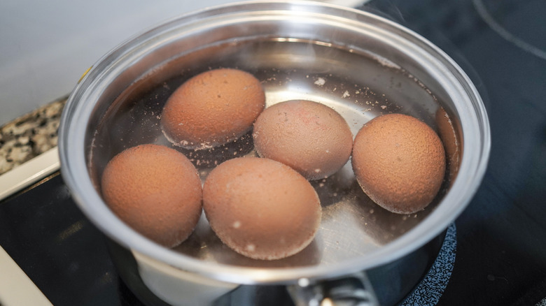 eggs cooking in pot