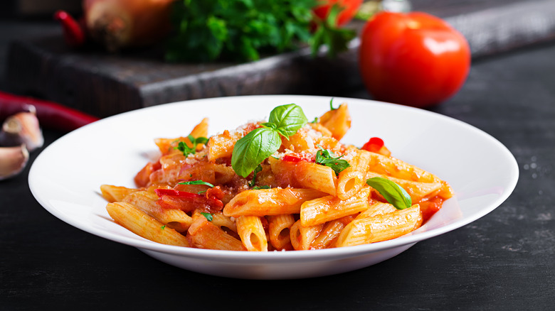 bowl of pasta with tomatoes