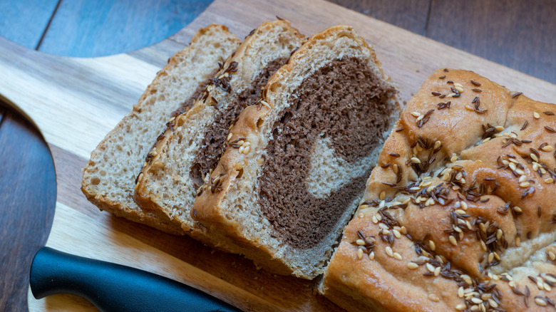 Sliced homemade marble rye