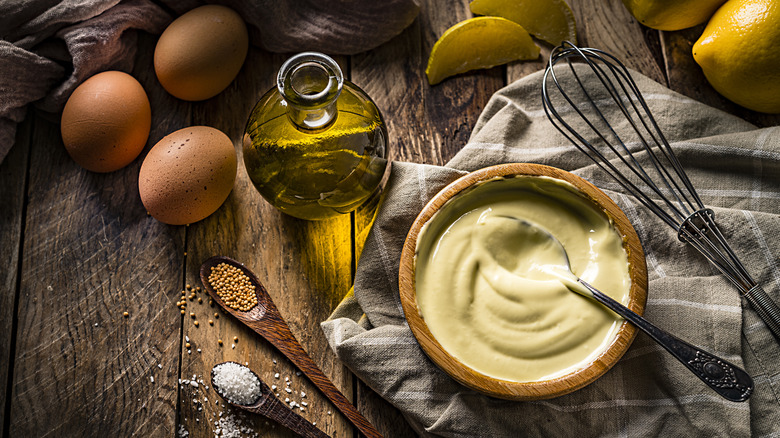 Mayo with oil, eggs, lemons, and spices