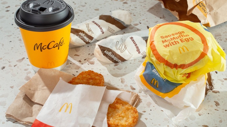 Overview of a McDonald's breakfast spread