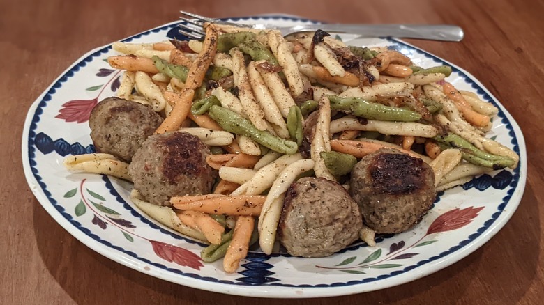 Plate of pasta and meatballs