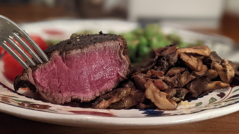 Cut open steak piece