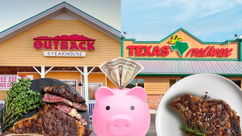 Outback Steakhouse and Texas Roadhouse with steak dishes