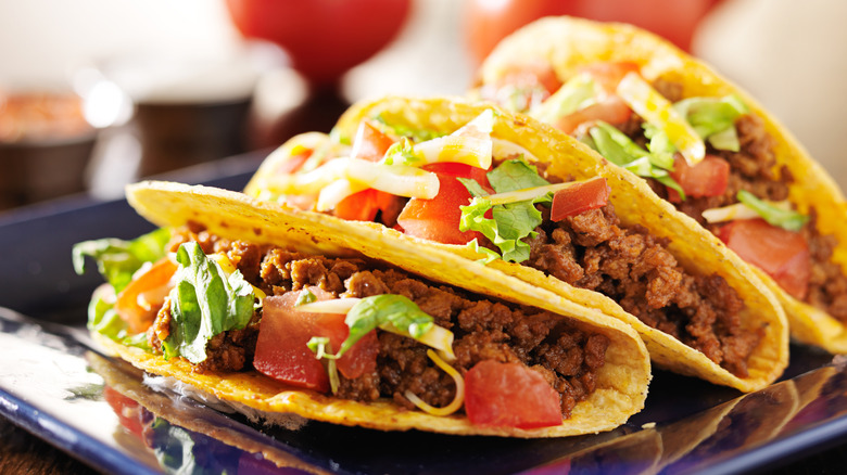 plate of seasoned beef tacos