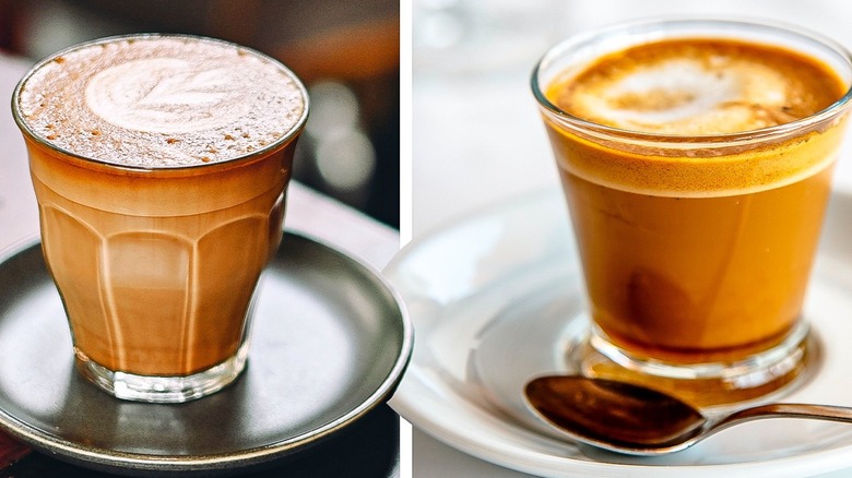 A cortado and piccolo side by side