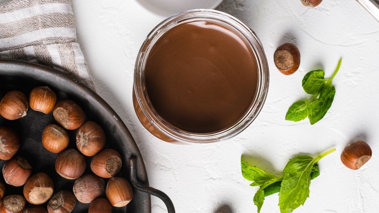 Jar of Nutella with hazelnuts