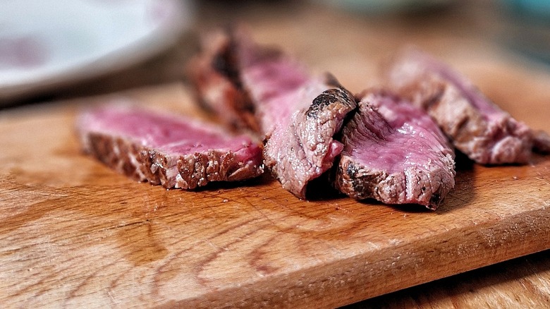 Sliced and seared flank steak