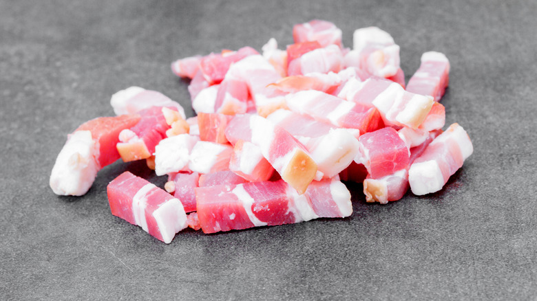 close up view of isolated lardons