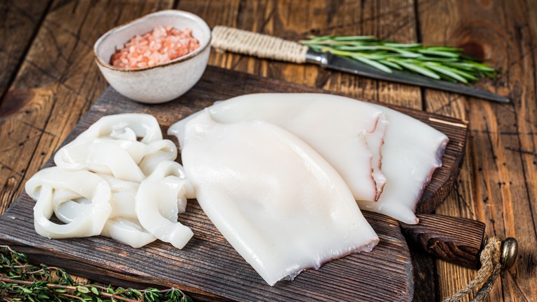 raw squid sliced