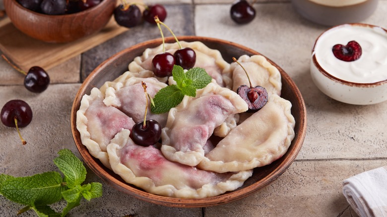 Dessert pierogis with cherries