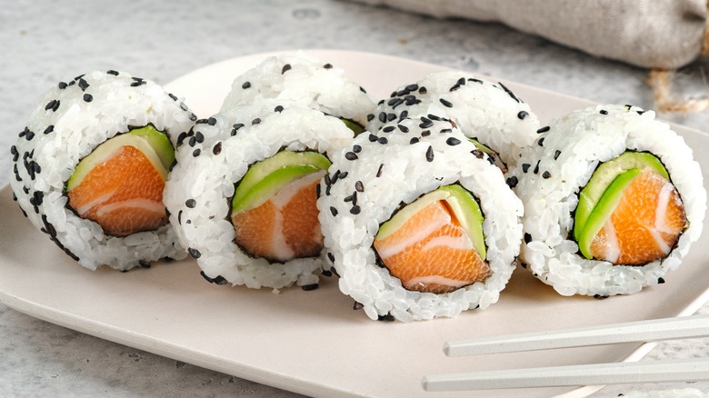 california rolls on plate