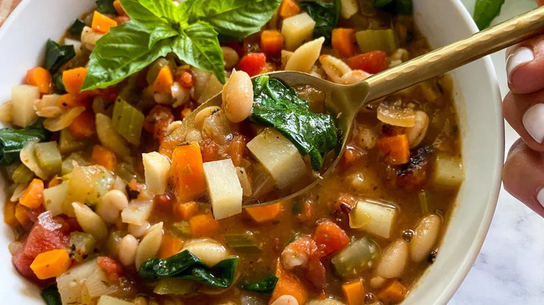 minestrone soup and spoon