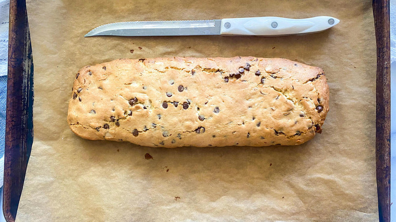 once-baked, unsliced biscotti