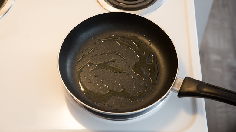 oil heating in frying pan