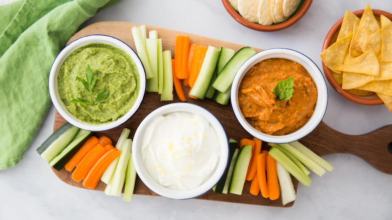 Italian flag dipping sauces served