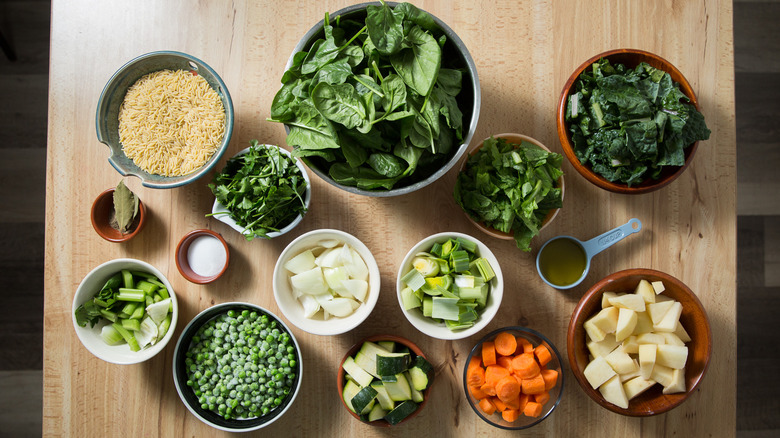 green soup ingredients on table 