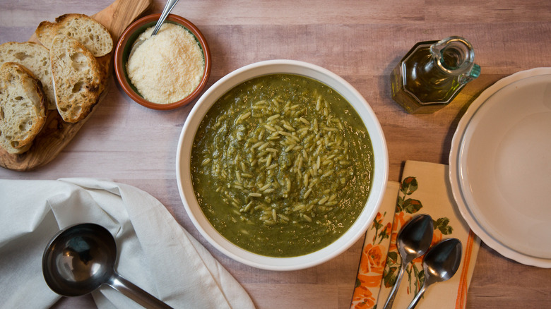 green soup served on table 