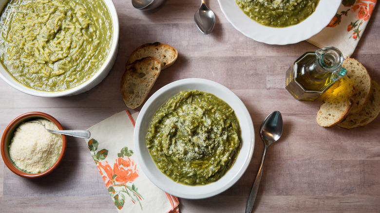 vegetable soup served on table 