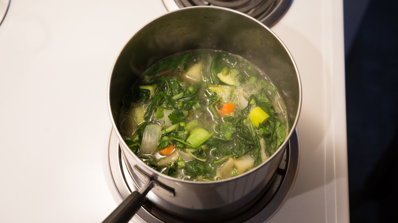 vegetable soup boiling on stove