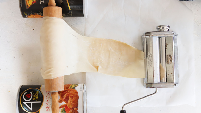 long thin pastry dough in pasta maker