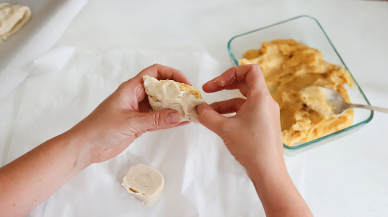 filling lobster tail pastry dough