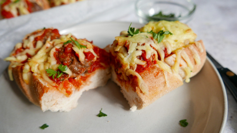 italian meatball sandwich on plate 