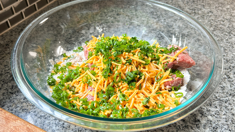 cheese herbs and meat in bowl