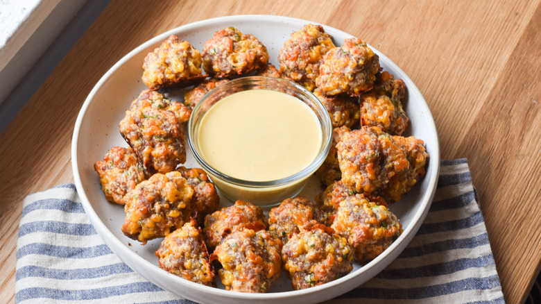 bisquick sausage balls on platter