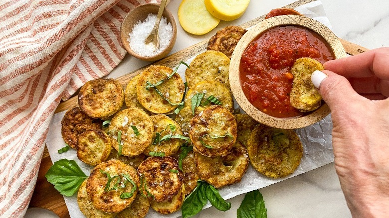 fried squash on serving board