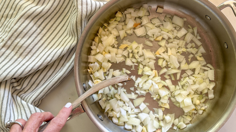 onions and garlic in skillet