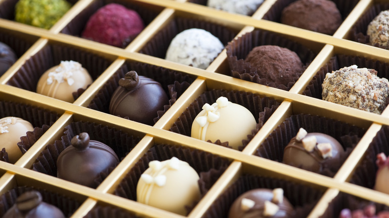 Box of decorated chocolate truffles