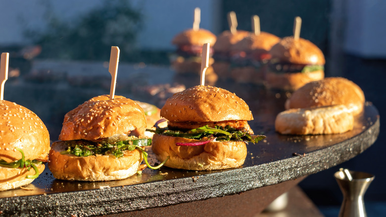 line of salmon burgers