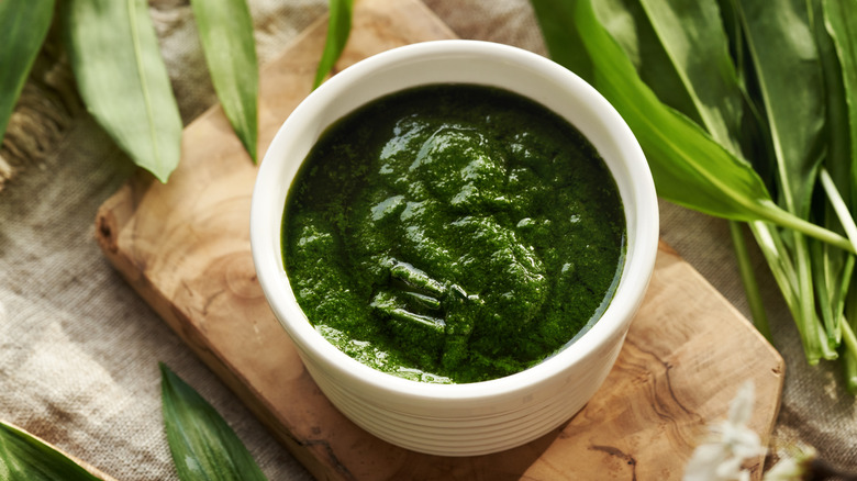 homemade green hot sauce in bowl