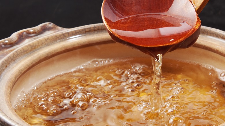 Dashi soup with ladle