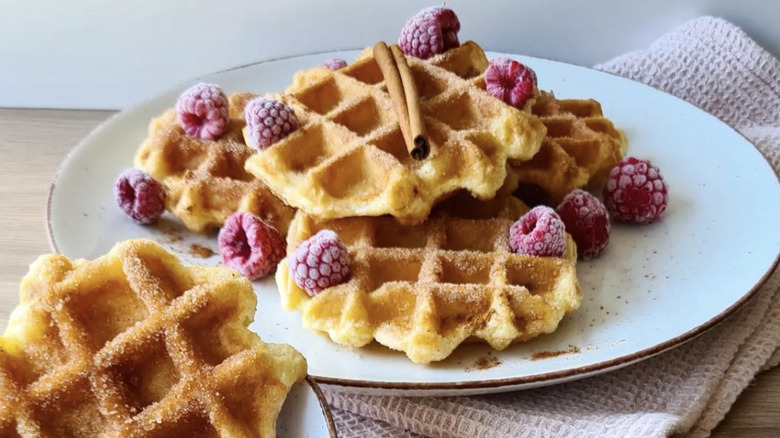 Churro waffles with raspberries