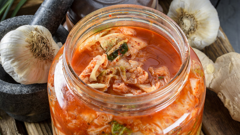 kimchi in open jar