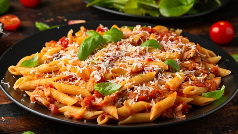 jackfruit pasta with capers and tomatoes