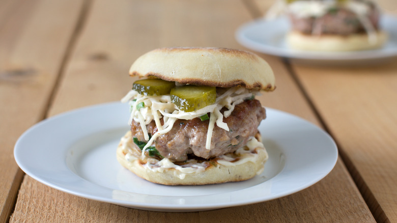 pork burger in english muffin