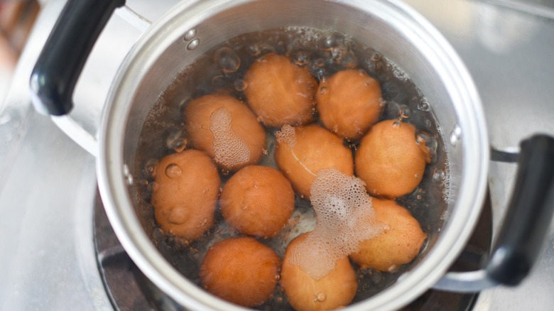 eggs boiling in a pot