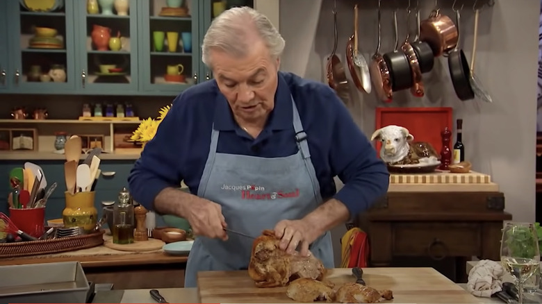 Jacques Pépin carving roast chicken
