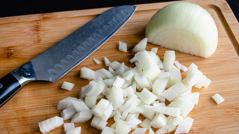 Sharp knife and onions