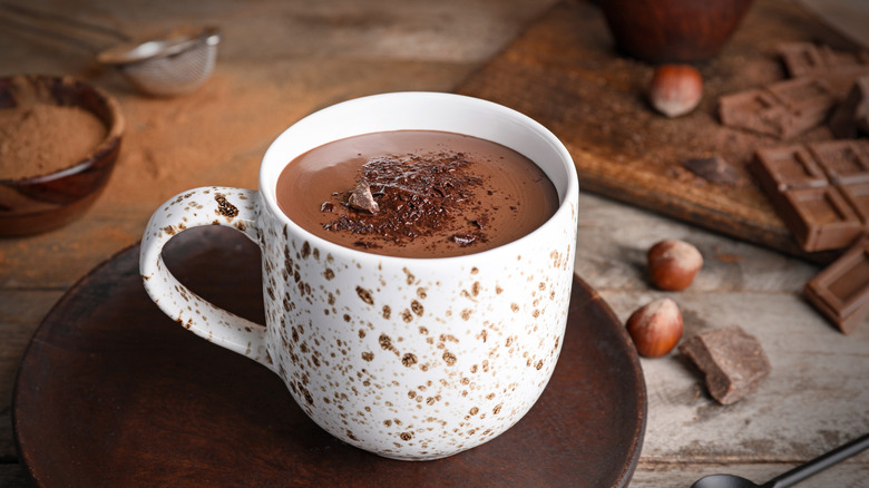 Hot chocolate in white mug