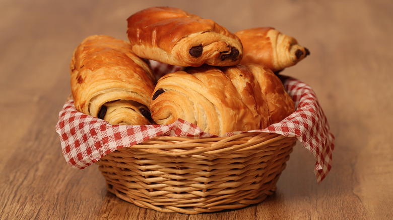 chocolate croissants in basket