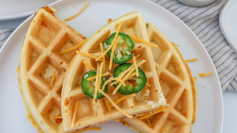 jalapeño cheddar waffles on a plate