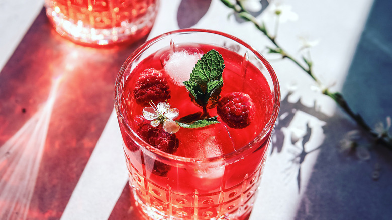 raspberry colored kombucha cocktail 