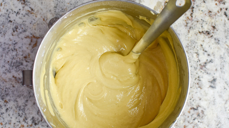 yellow cake batter in bowl